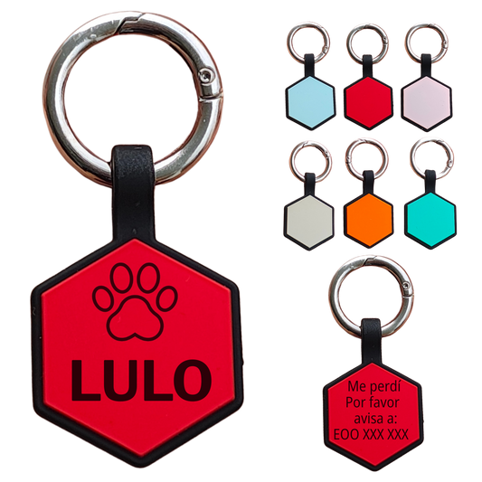 Placa de Identificación para Perros en Silicona – Silenciosa Hexagonal
