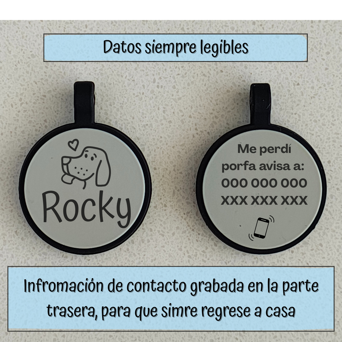 Placa Redonda de Identificación para Perros Personalizada en Silicona