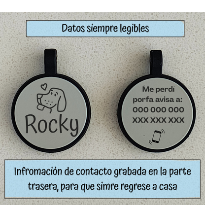 Placa Redonda de Identificación para Perros Personalizada en Silicona