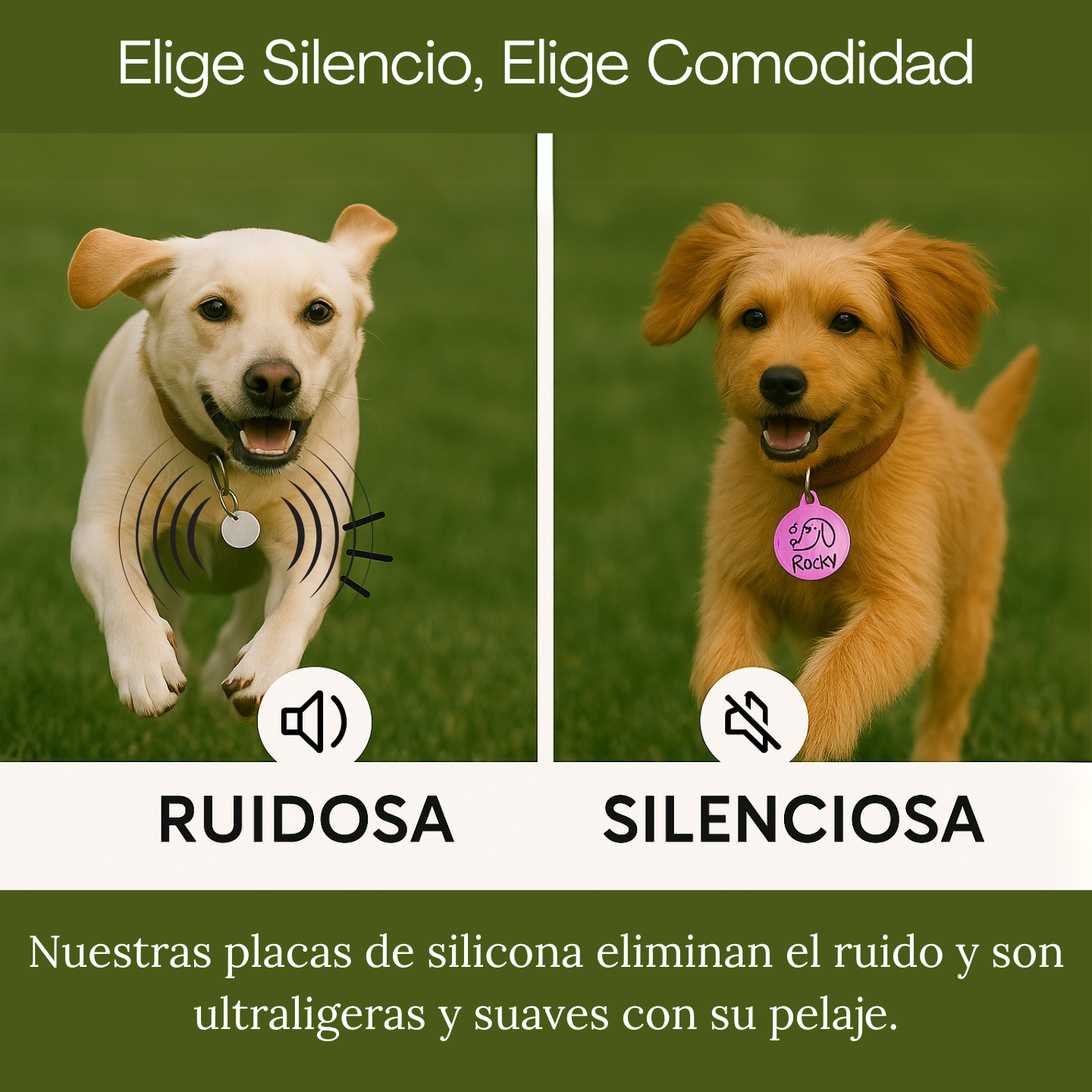 Placa Redonda de Identificación para Perros Personalizada en Silicona