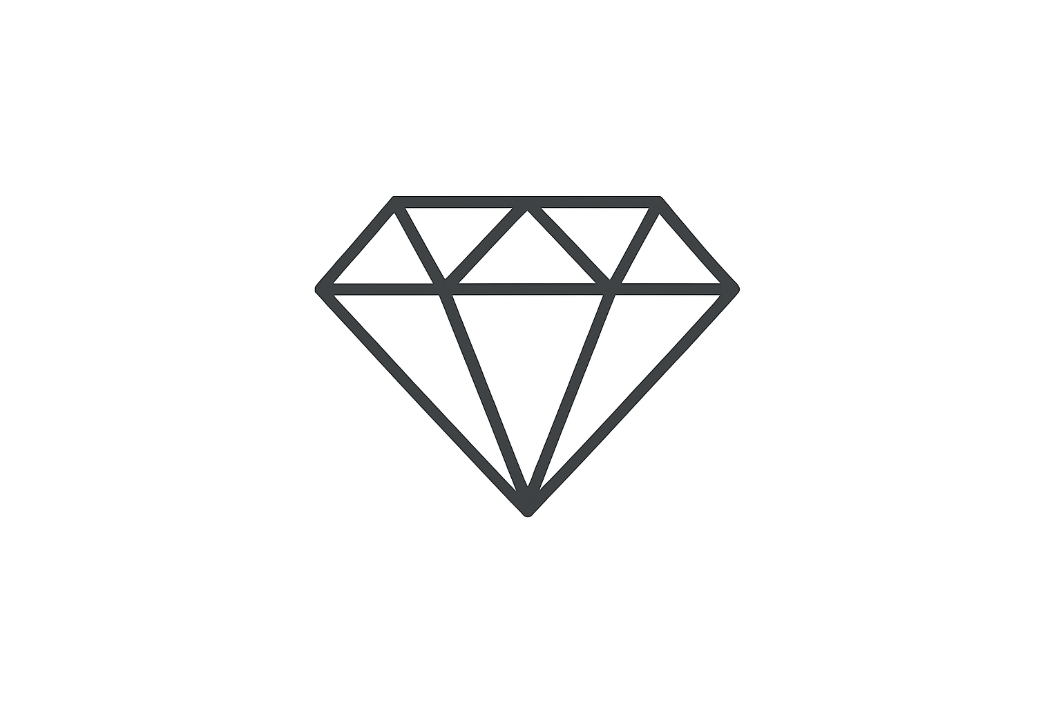 A minimalist line art icon of a diamond. The icon should be a single, dark charcoal color (#333333) on a solid white background. The lines should be clean, elegant, and have a consistent weight. The icon should be perfectly centered. The style is modern and professional, representing precision and quality.