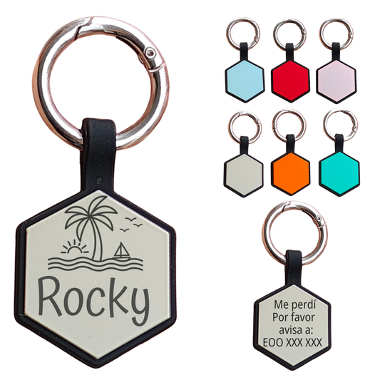 Placa de Identificación para Perros en Silicona – Silenciosa Hexagonal