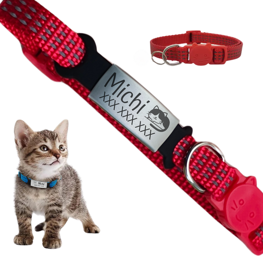 Collar Antiahogo Reflectante para Gatos con Placa Personalizada
